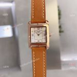 Swiss Quartz Hermes Cape Cod Copy Watches Rose Gold Tan leather strap